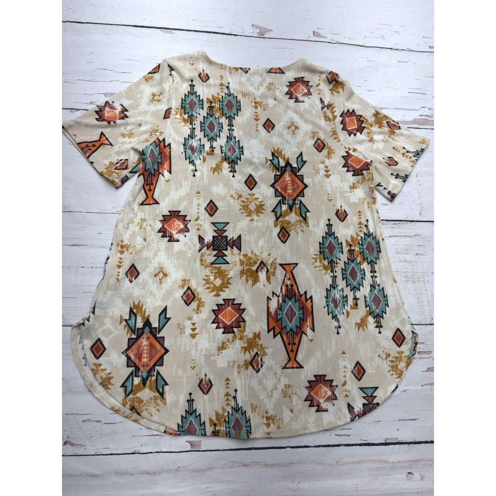 Jostar Womens Southwestern Geometric Print Tunic Top Tan Orange Blue Small USA